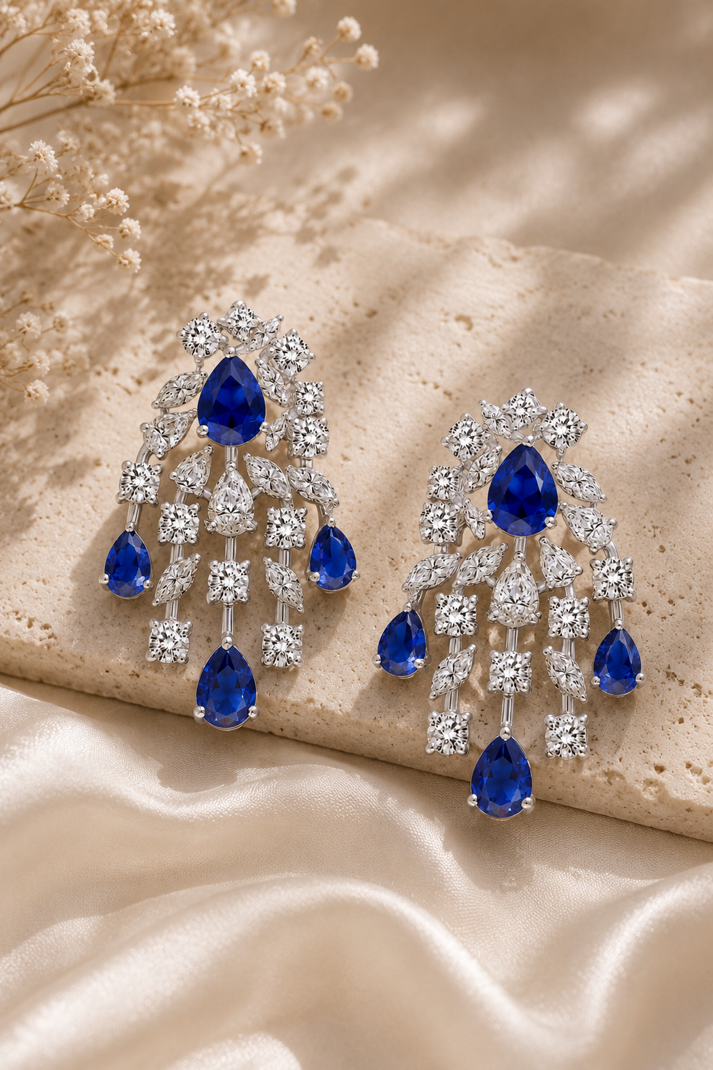 Royal Sapphire Cascade Diamond Earrings