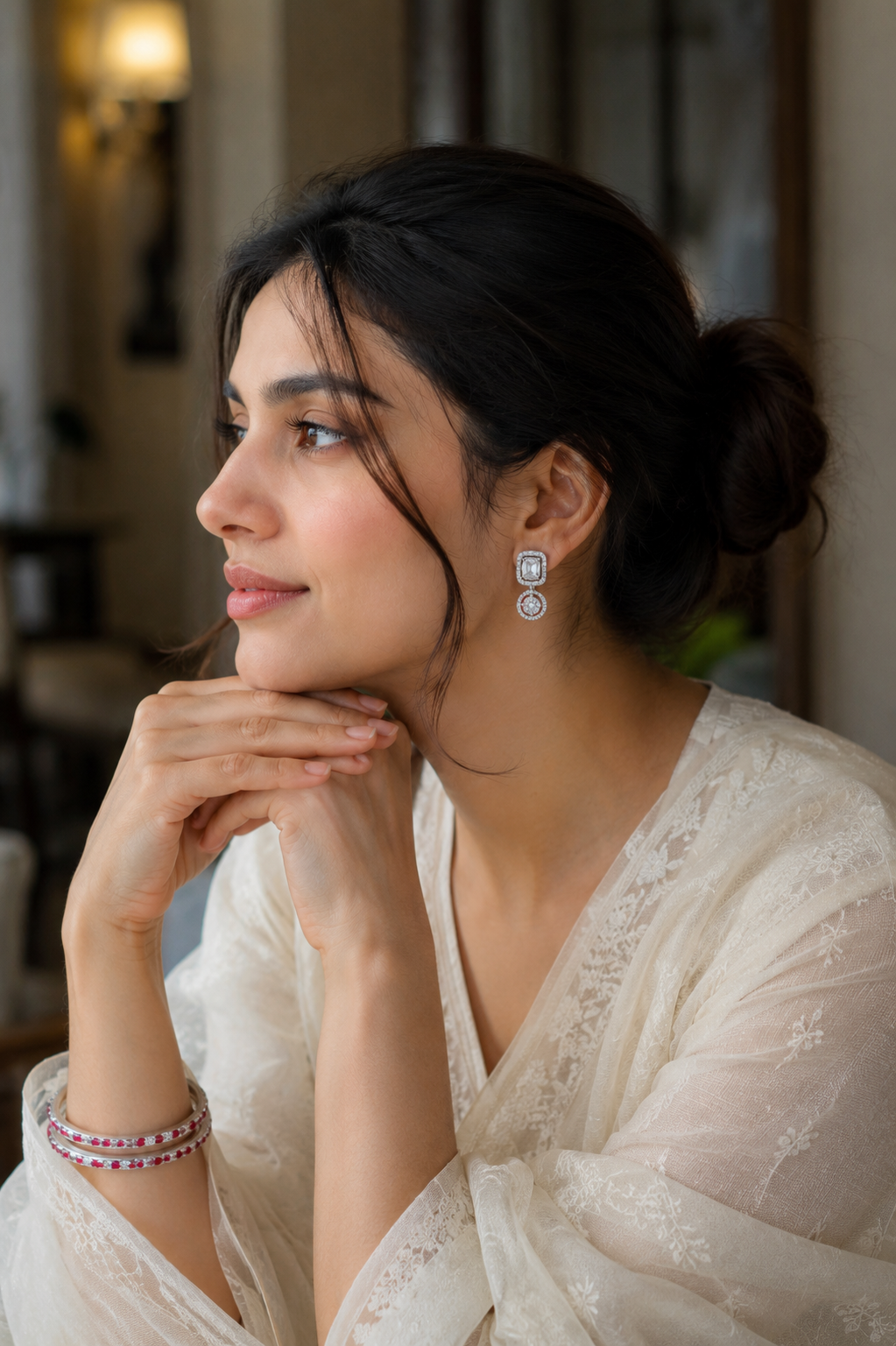 Halo Diamond Drop Earrings in Silver & Rose Gold Finish