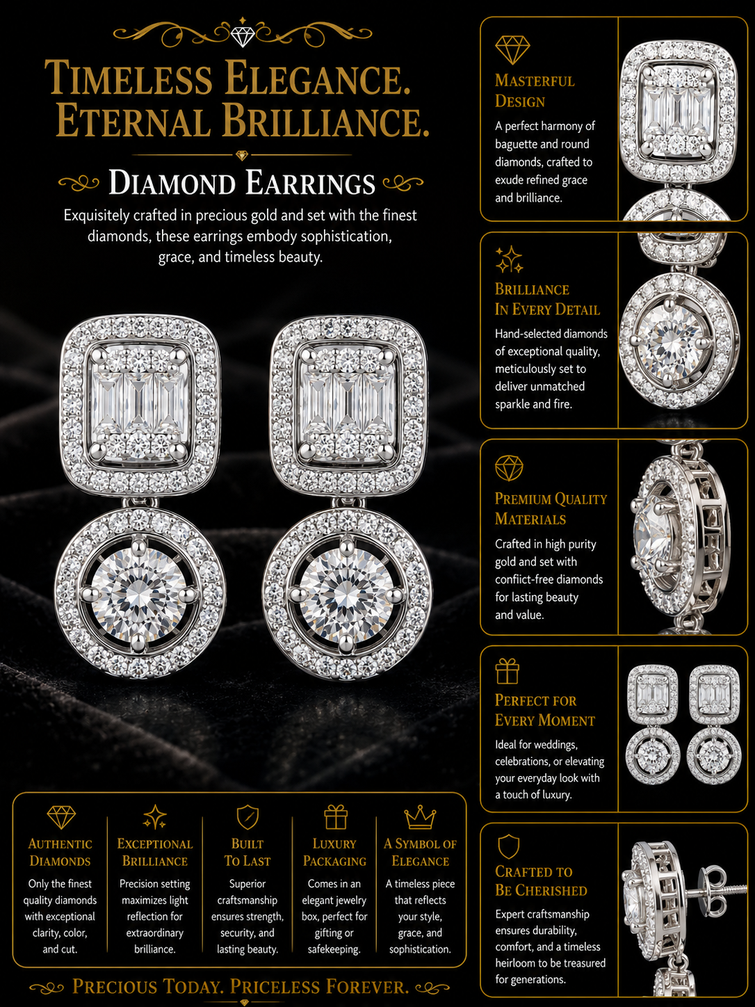 Halo Diamond Drop Earrings in Silver & Rose Gold Finish