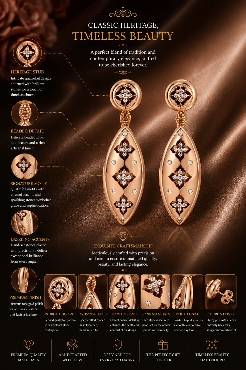 Quatrefoil Marquise Drop Earrings