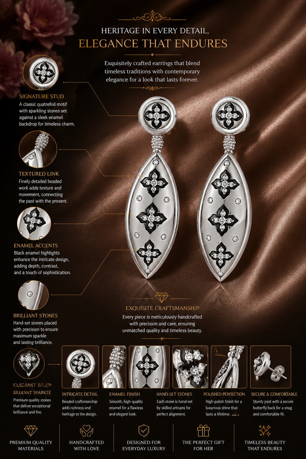 Quatrefoil Marquise Drop Earrings