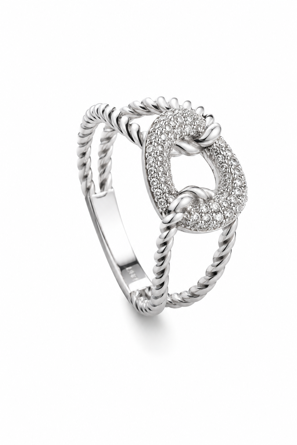 Diamond Pavé Chain Link Rope Ring in White Gold