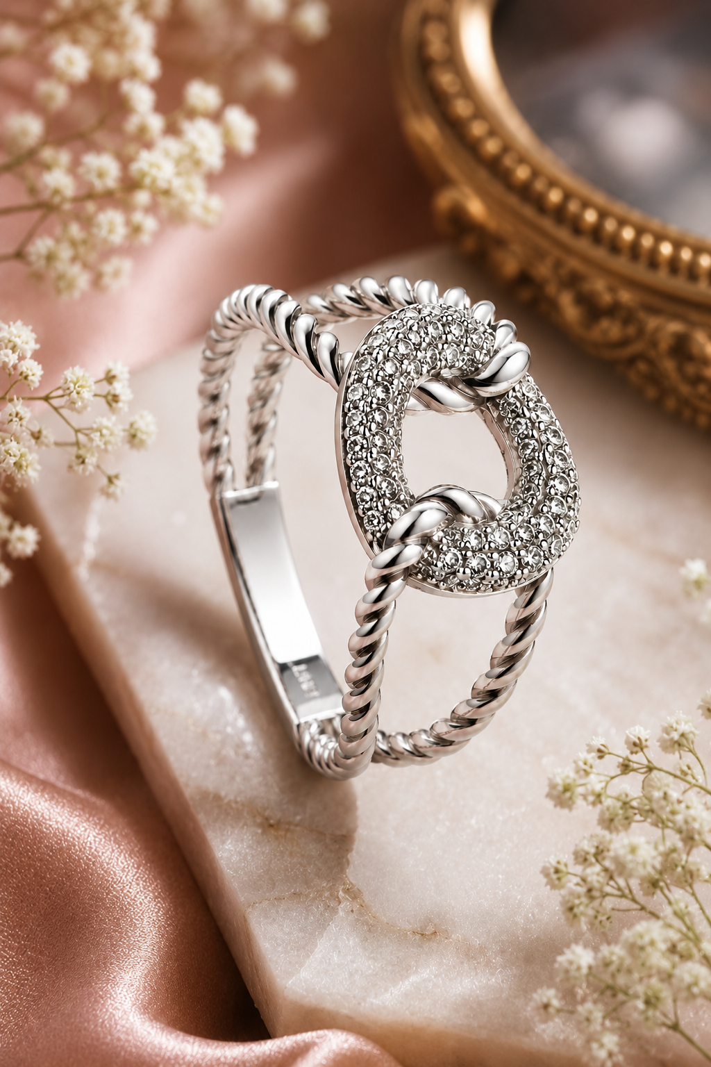 Diamond Pavé Chain Link Rope Ring in White Gold