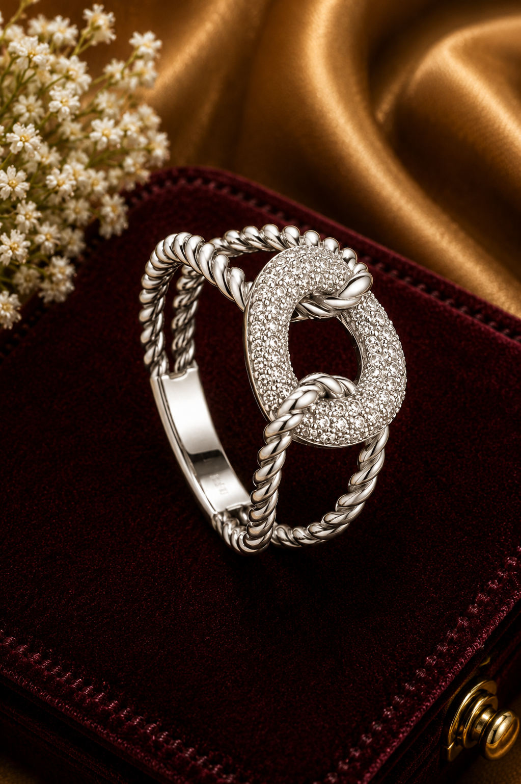 Diamond Pavé Chain Link Rope Ring in White Gold