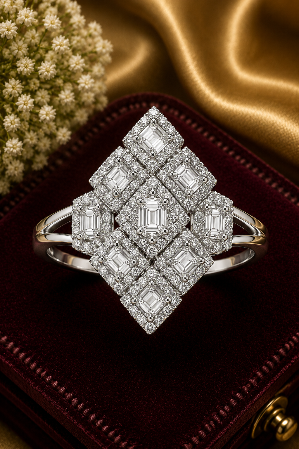 Art Deco Diamond Marquise Cluster Ring in White Gold