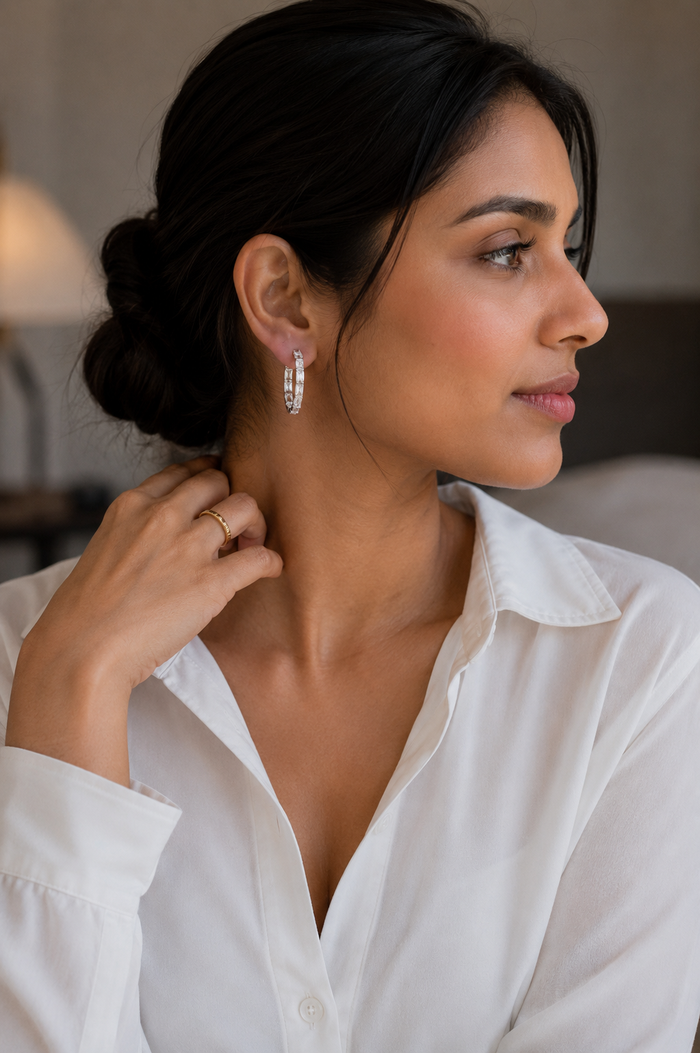 Emerald-Cut Diamond Hoop Earrings in White Gold