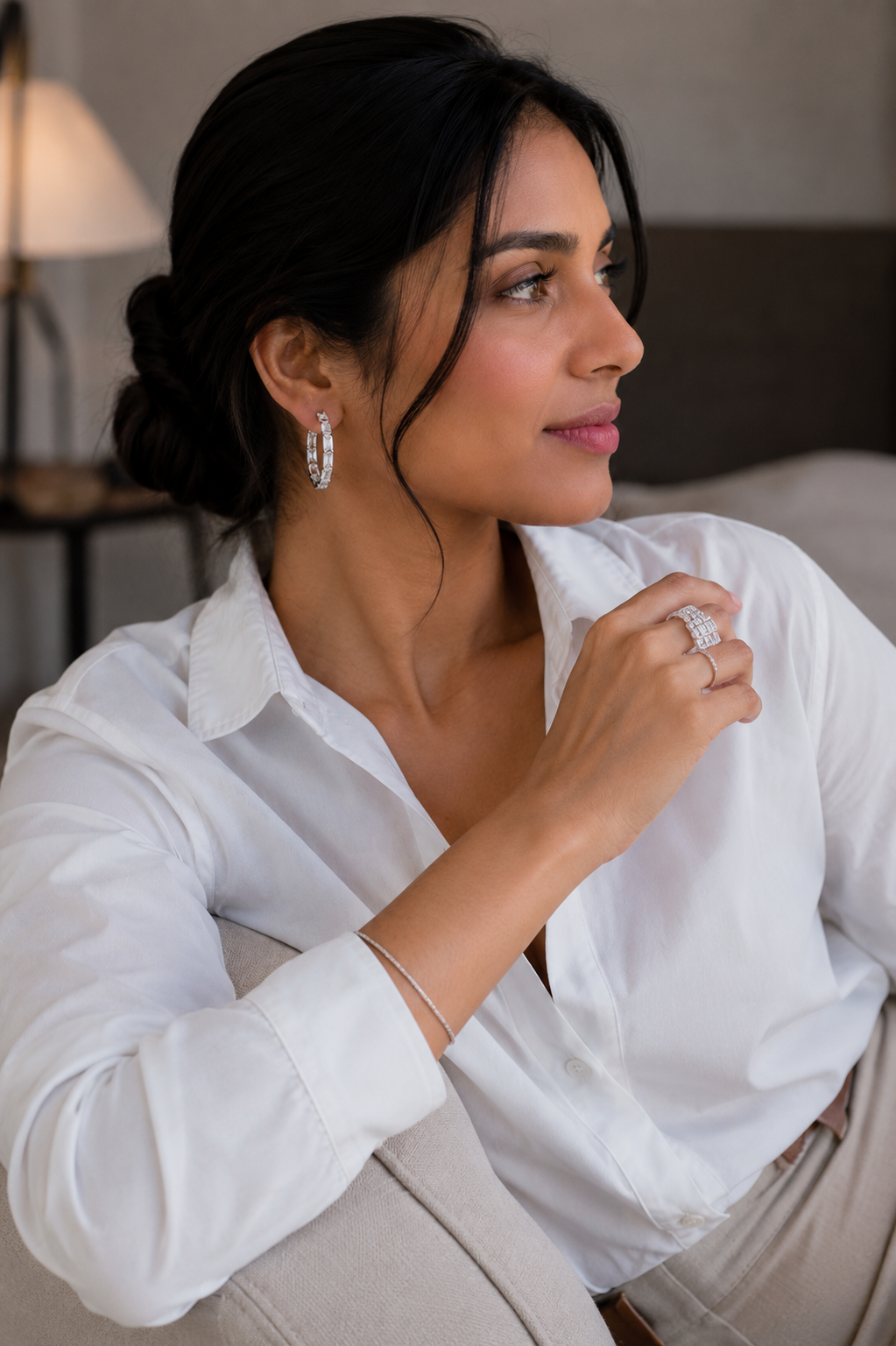 Emerald-Cut Diamond Hoop Earrings in White Gold