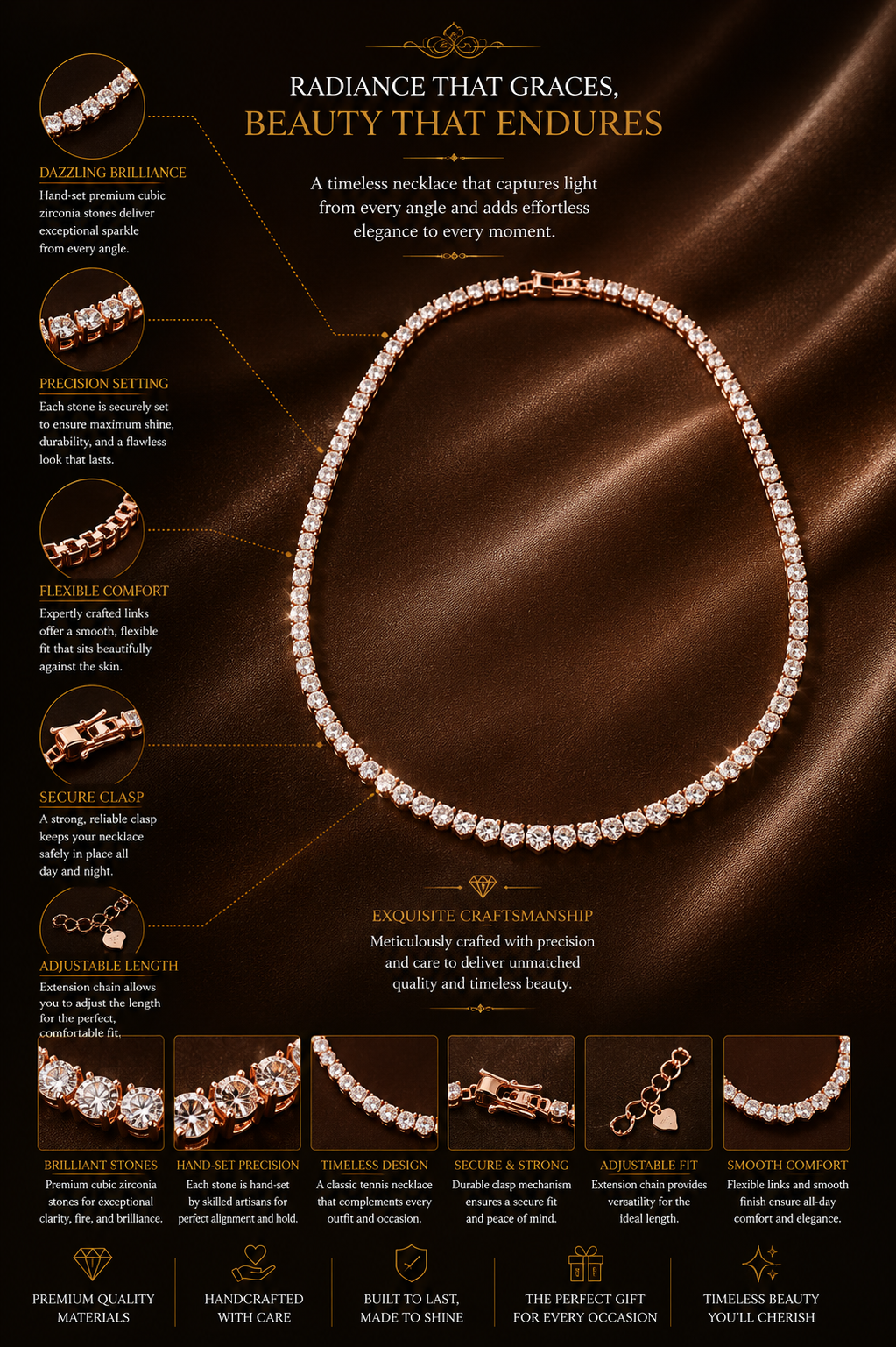 Graduating Diamond Rivière Tennis Necklace in Rose Gold