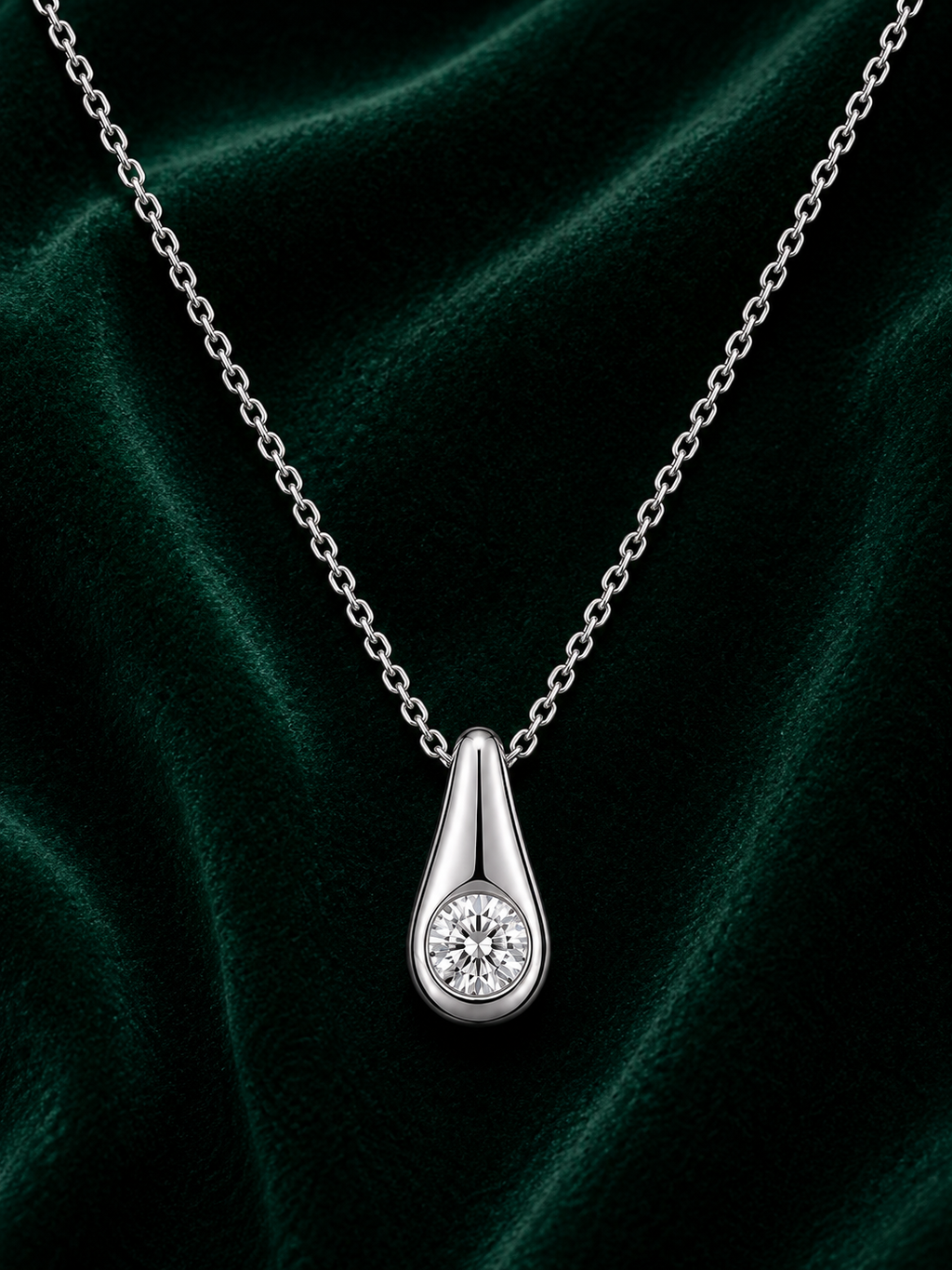 Solitaire Diamond Teardrop Pendant Necklace in White Gold