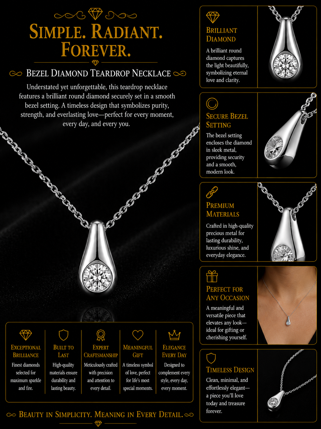 Solitaire Diamond Teardrop Pendant Necklace in White Gold