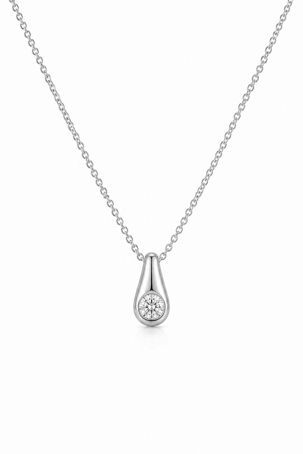 Solitaire Diamond Teardrop Pendant Necklace in White Gold