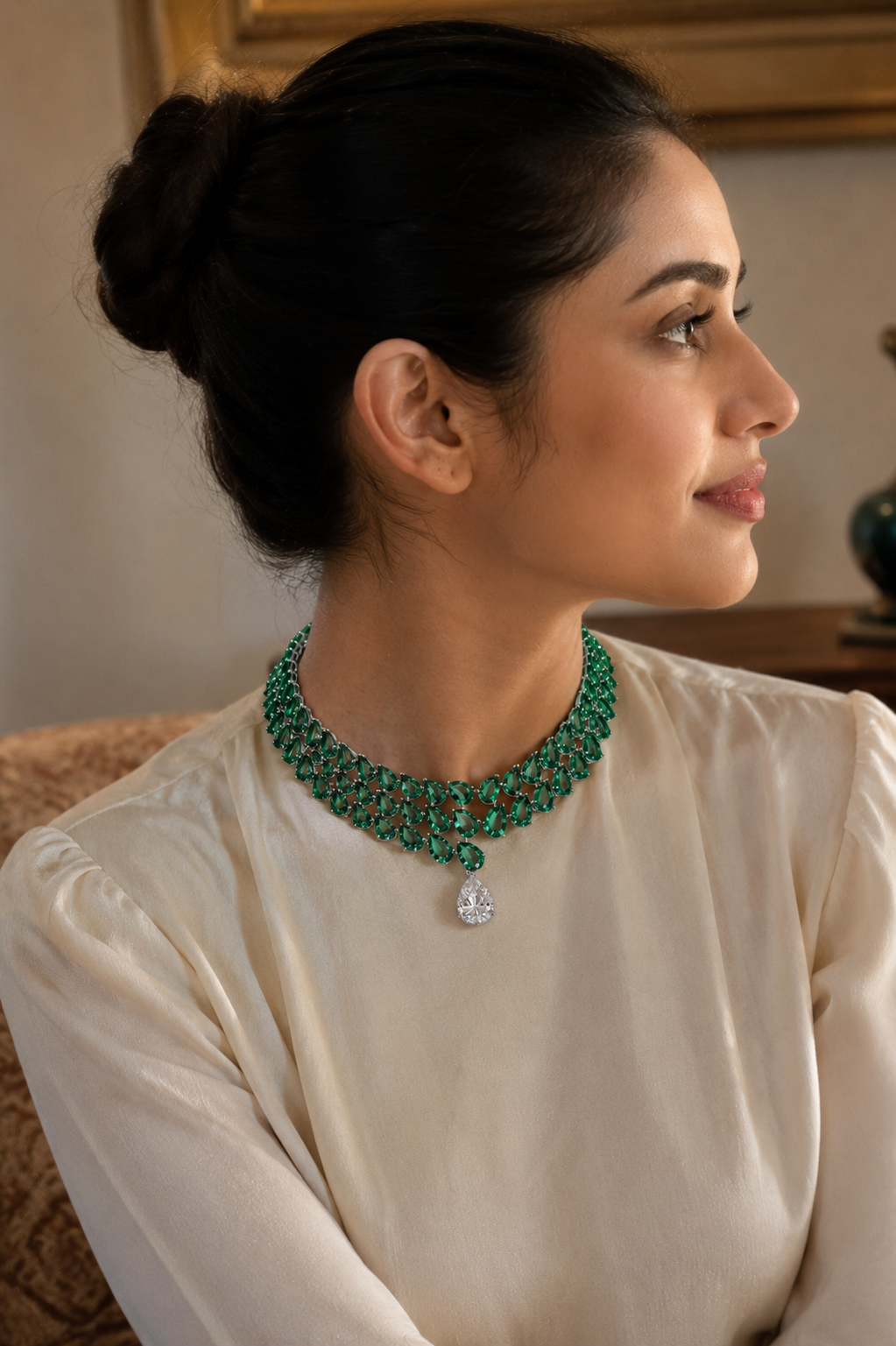 Emerald Veil Drop Choker Necklace