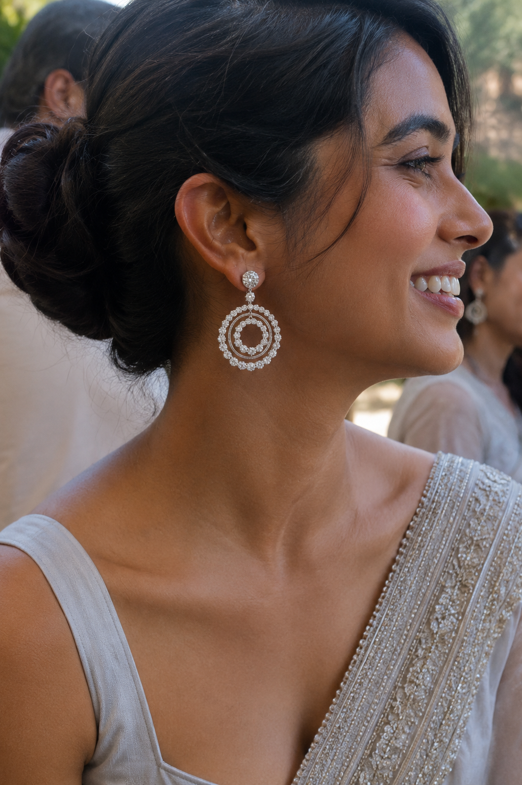 Celestial Double Halo Diamond Drop Earrings