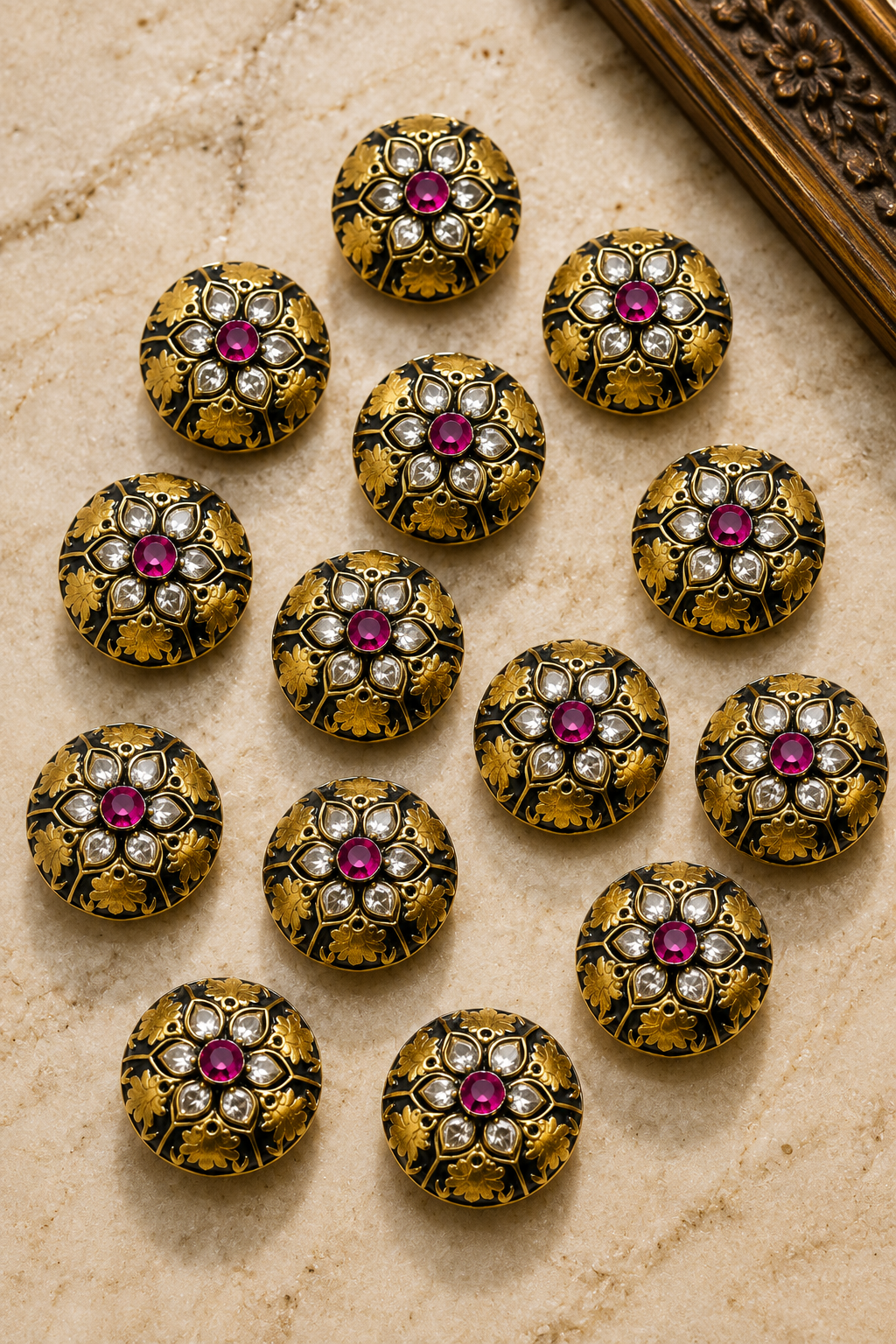 Ornate Floral Jewelry Buttons for Sherwanis & Blazers – Ruby Red and Crystal