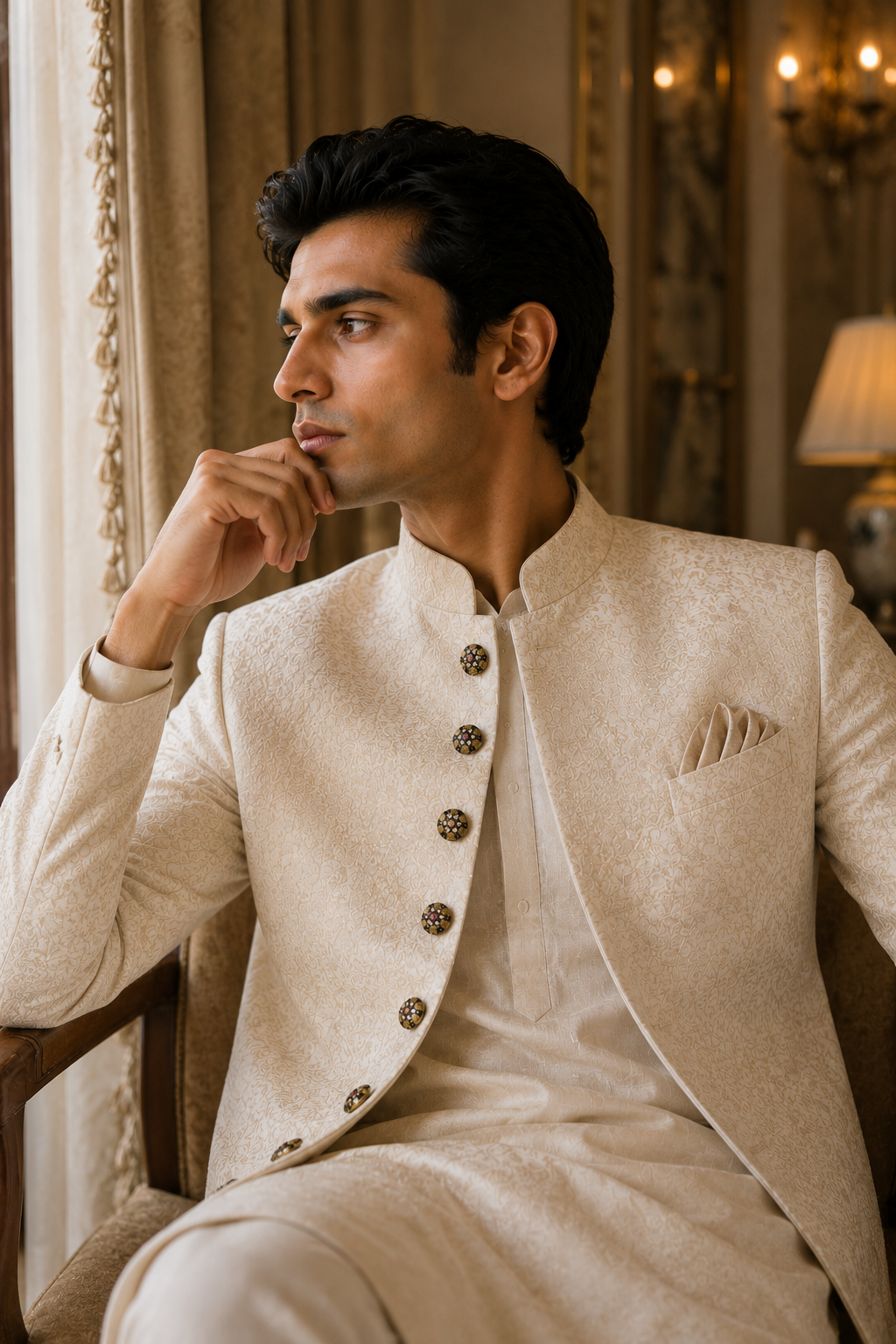 Ornate Floral Jewelry Buttons for Sherwanis & Blazers – Ruby Red and Crystal