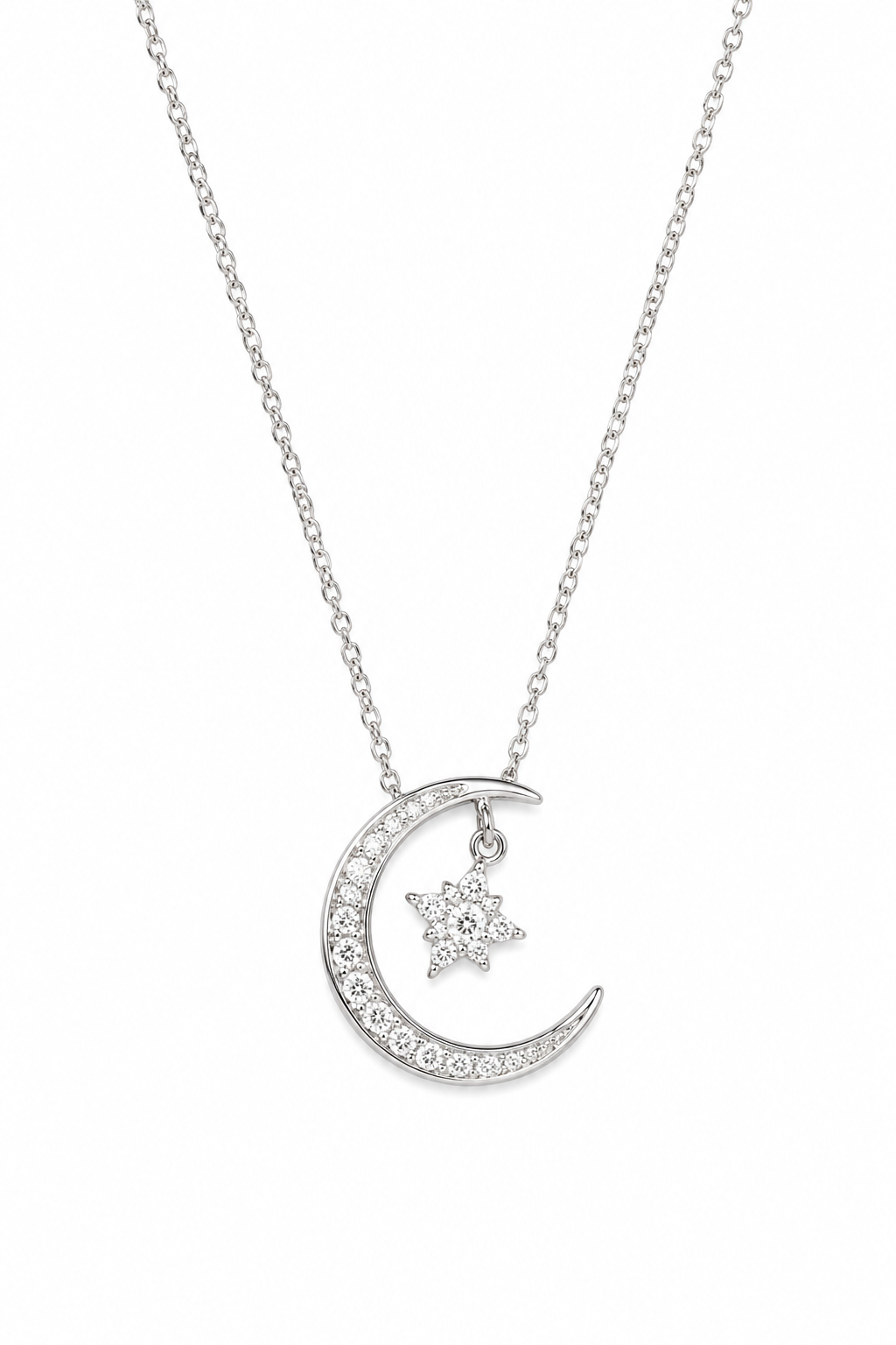 Celestial Moon & Star Pendant Necklace in 925 Sterling Silver