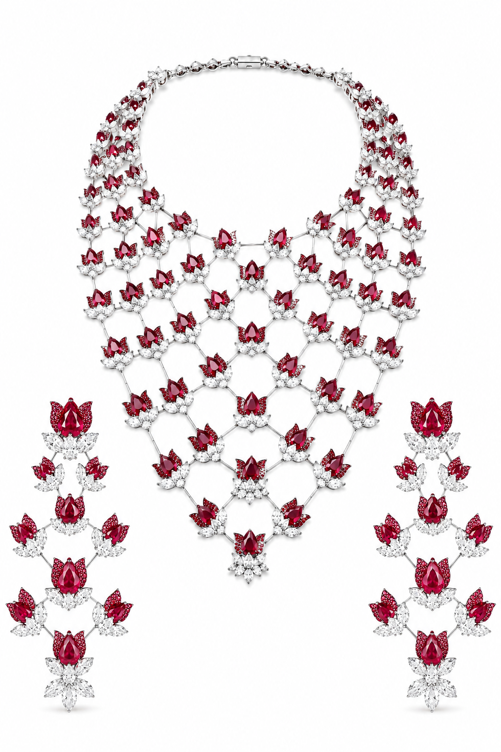 Ruby Floral Lattice Statement Necklace Set
