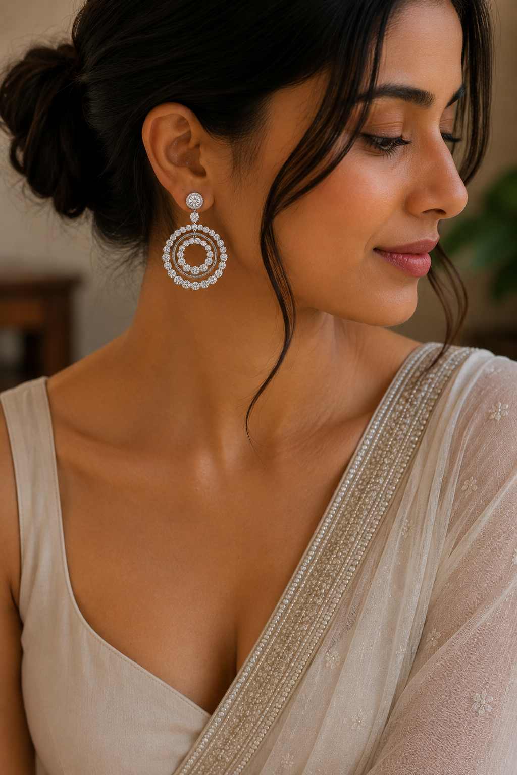 Celestial Double Halo Diamond Drop Earrings