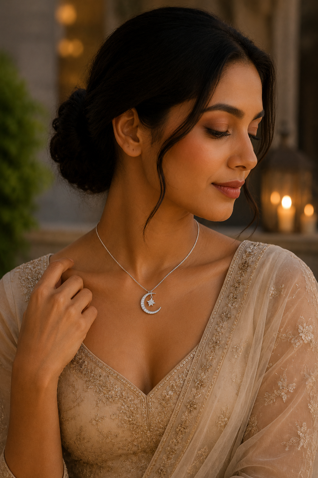 Celestial Moon & Star Pendant Necklace in 925 Sterling Silver