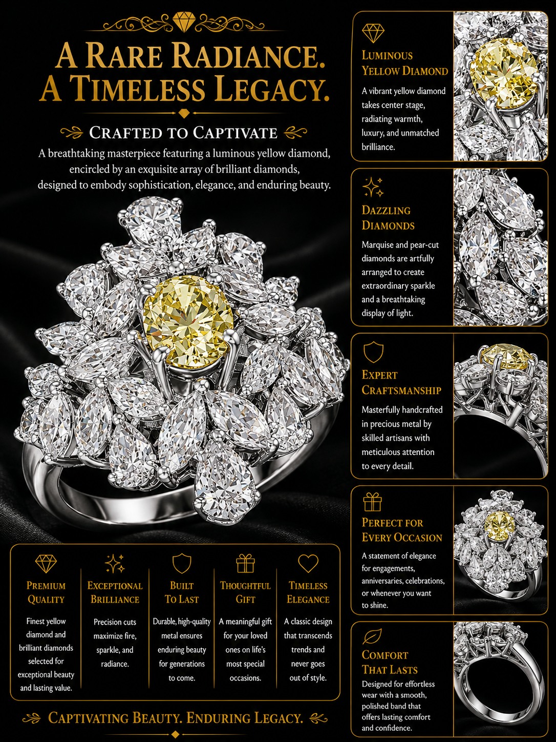 Canary Bloom Diamond Couture Ring