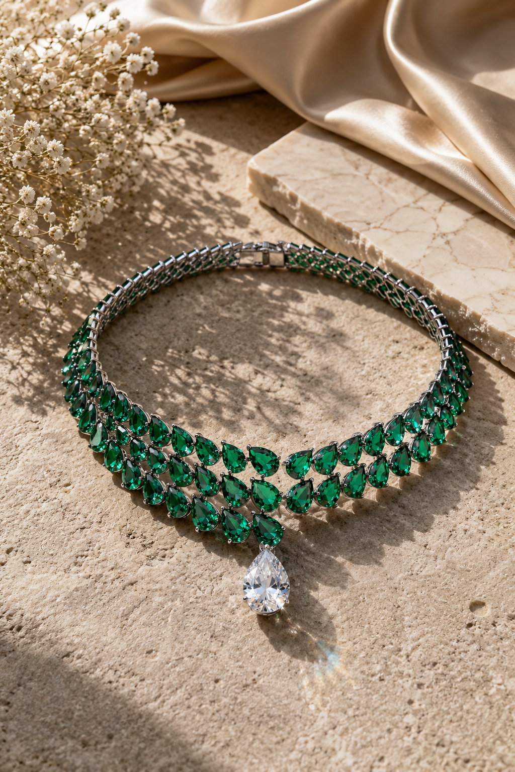 Emerald Veil Drop Choker Necklace