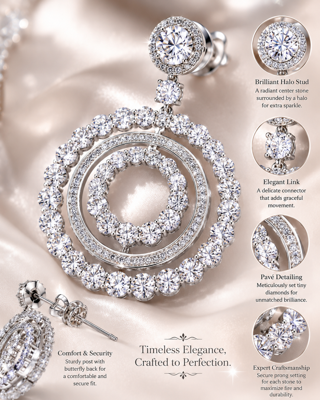 Celestial Double Halo Diamond Drop Earrings