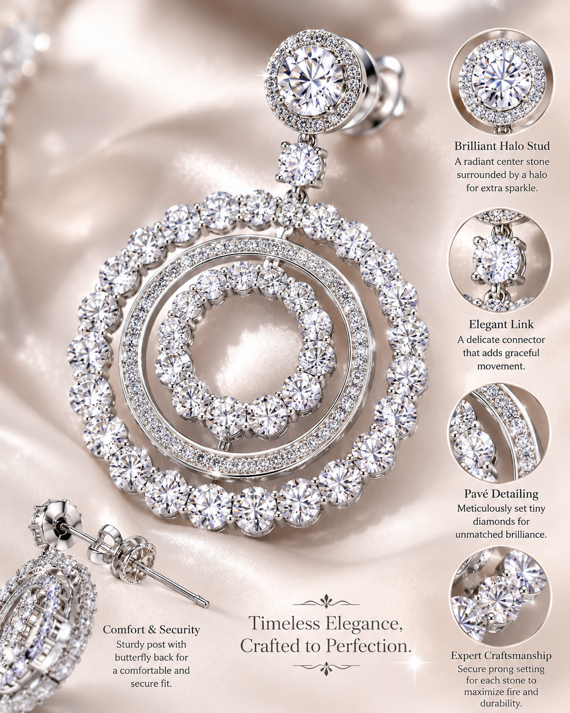 Celestial Double Halo Diamond Drop Earrings