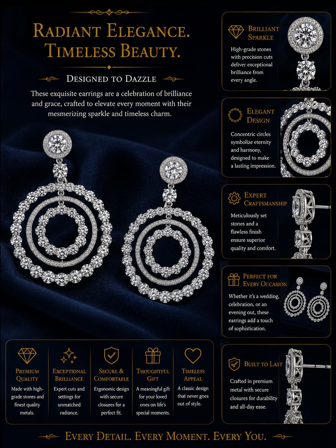 Celestial Double Halo Diamond Drop Earrings