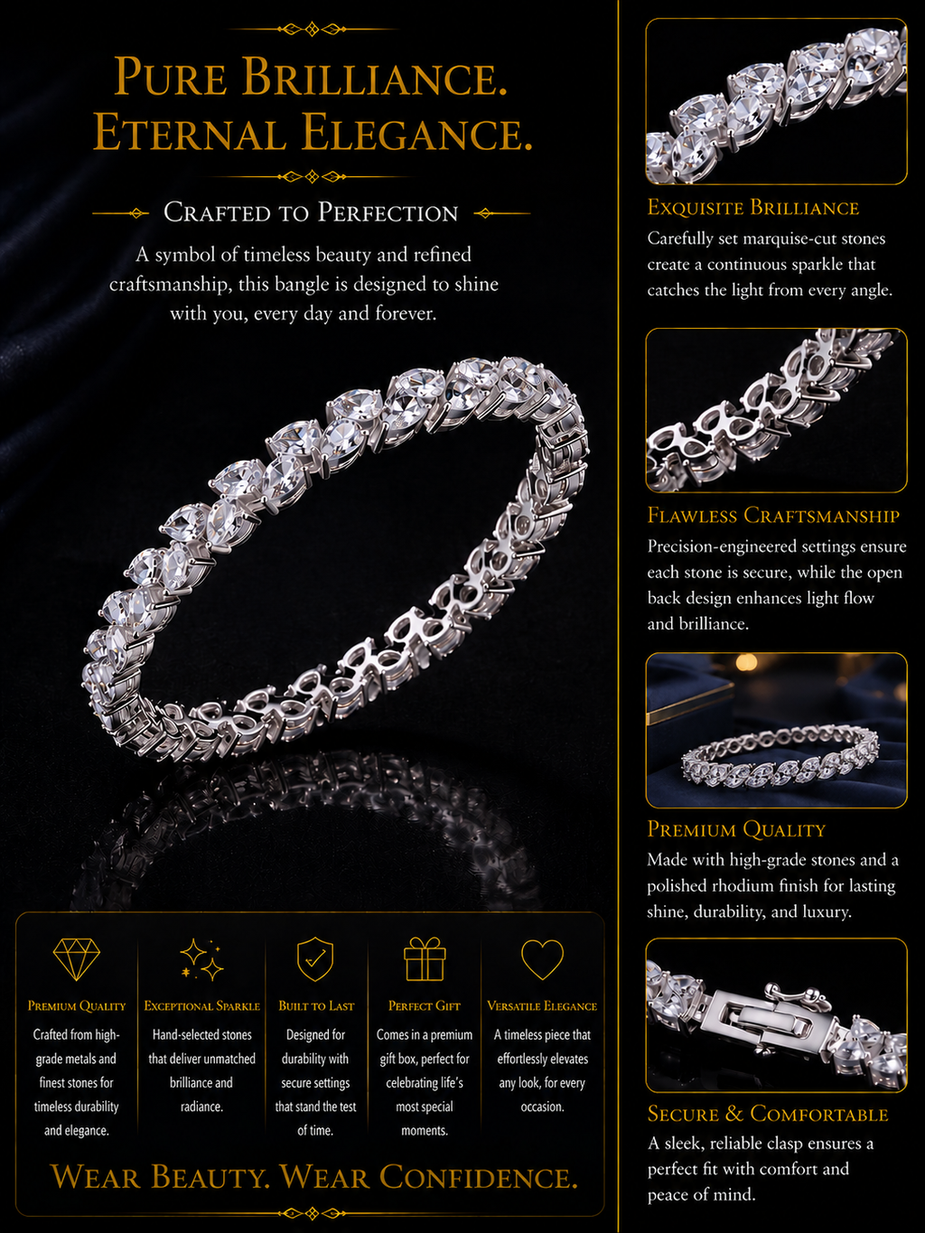 Marquise Diamond Tennis Bracelet in White Gold