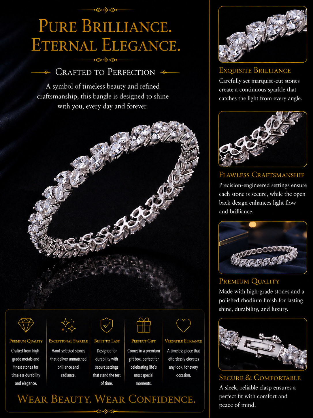 Marquise Diamond Tennis Bracelet in White Gold