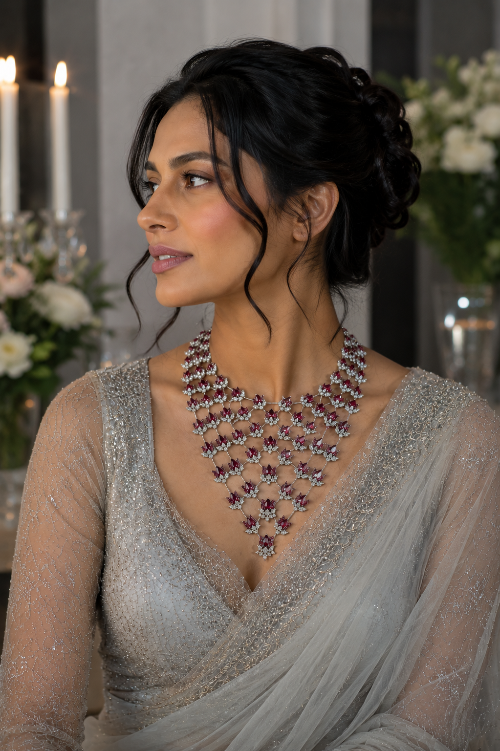 Ruby Floral Lattice Statement Necklace Set