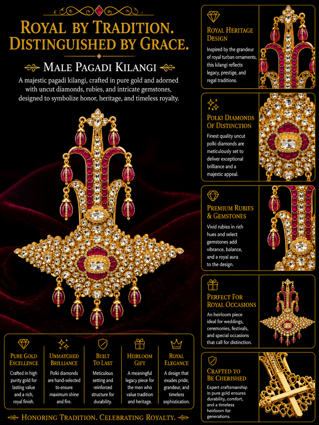 Royal Ruby Kundan Pagdi Kilangi Brooch