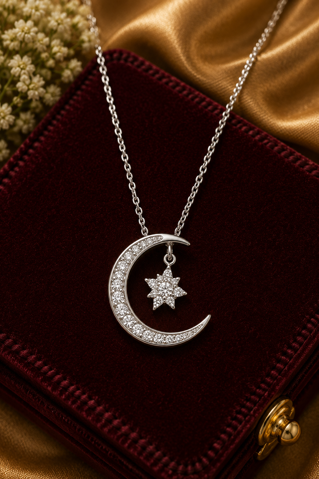Celestial Moon & Star Pendant Necklace in 925 Sterling Silver