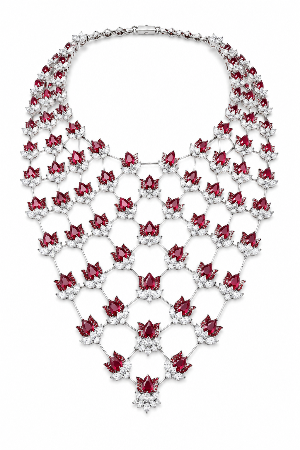Ruby Floral Lattice Statement Necklace Set