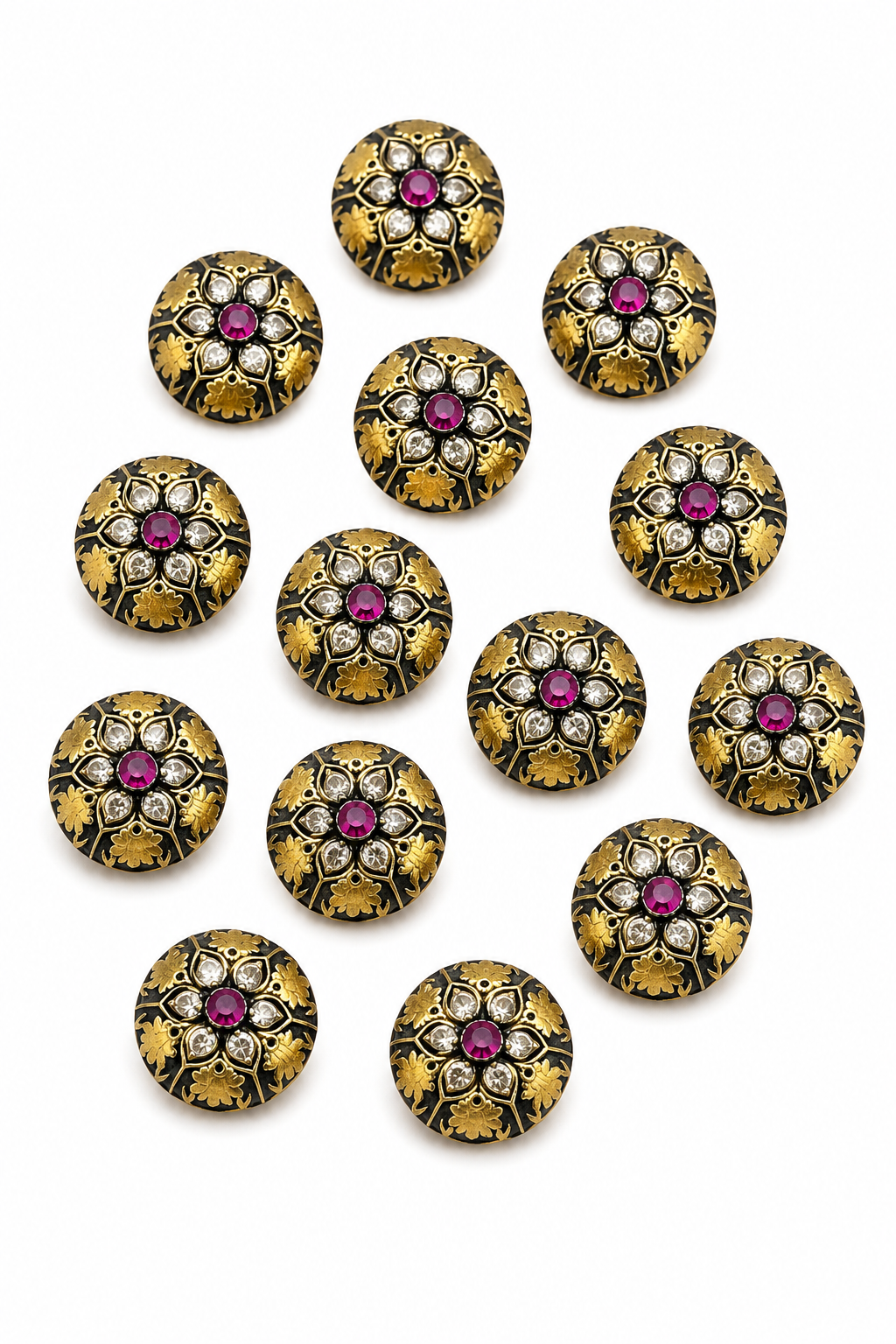 Ornate Floral Jewelry Buttons for Sherwanis & Blazers – Ruby Red and Crystal