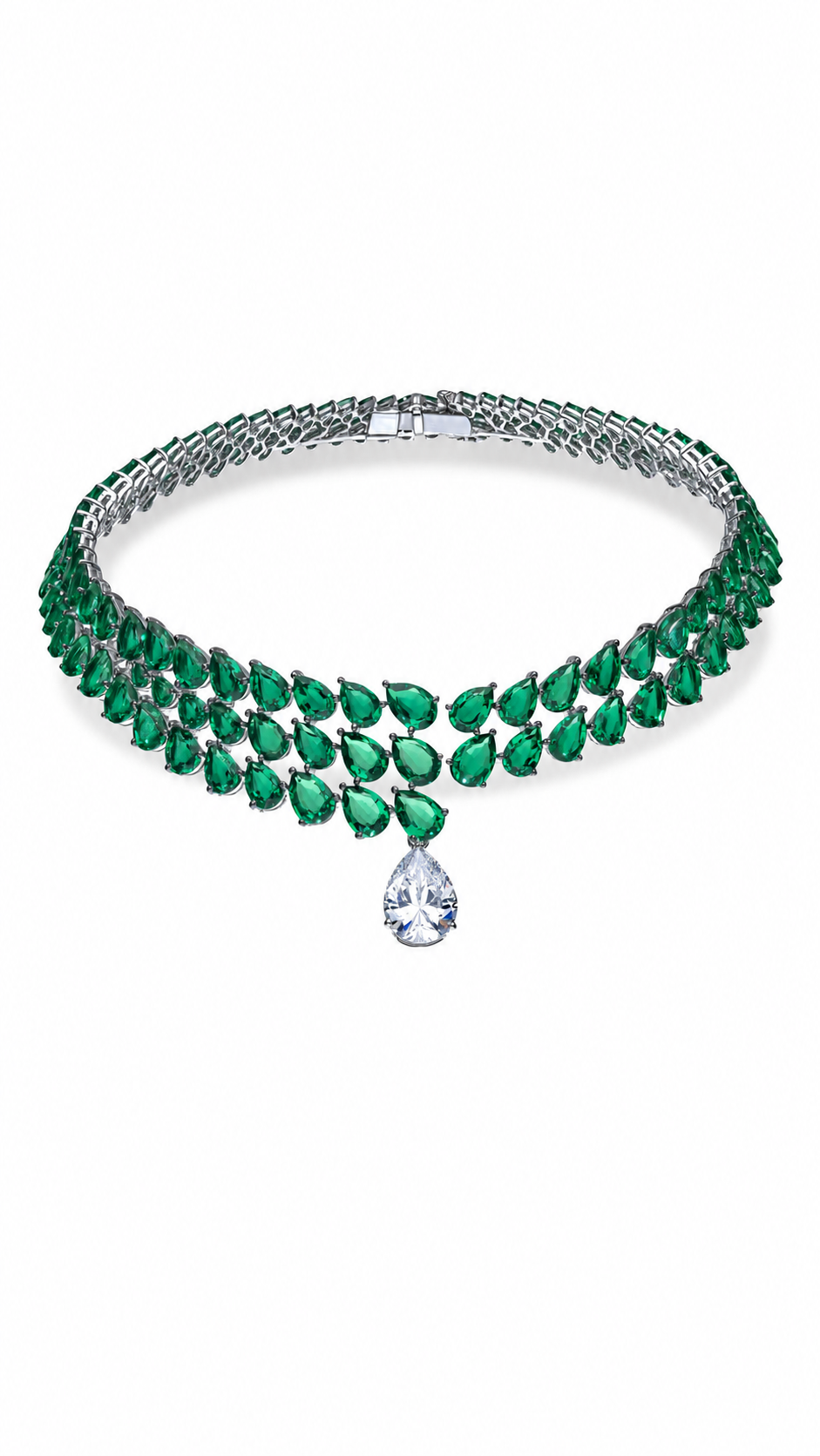 Emerald Veil Drop Choker Necklace