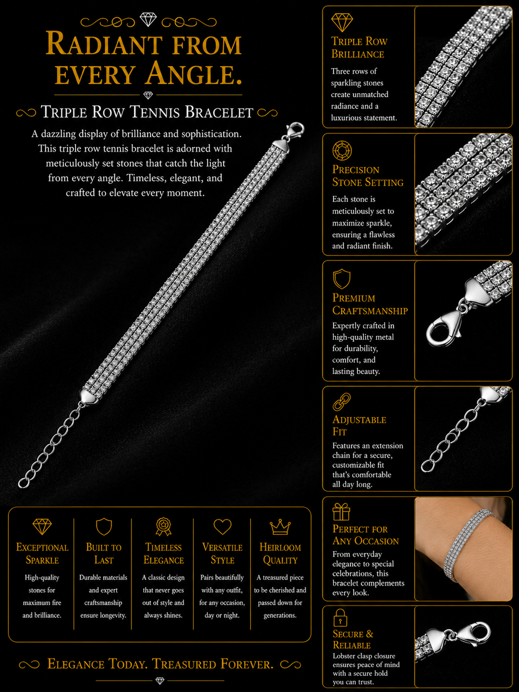 Five-Row Diamond Tennis Bracelet in White Gold