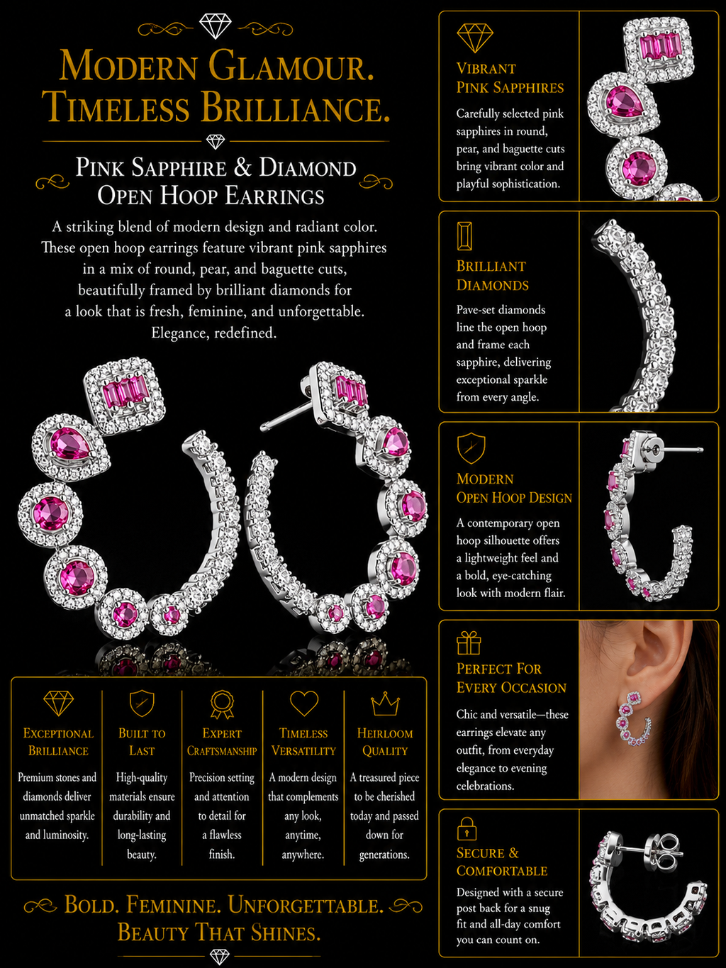 Multi-Shape Ruby & Diamond Halo Hoop Earrings in White Gold