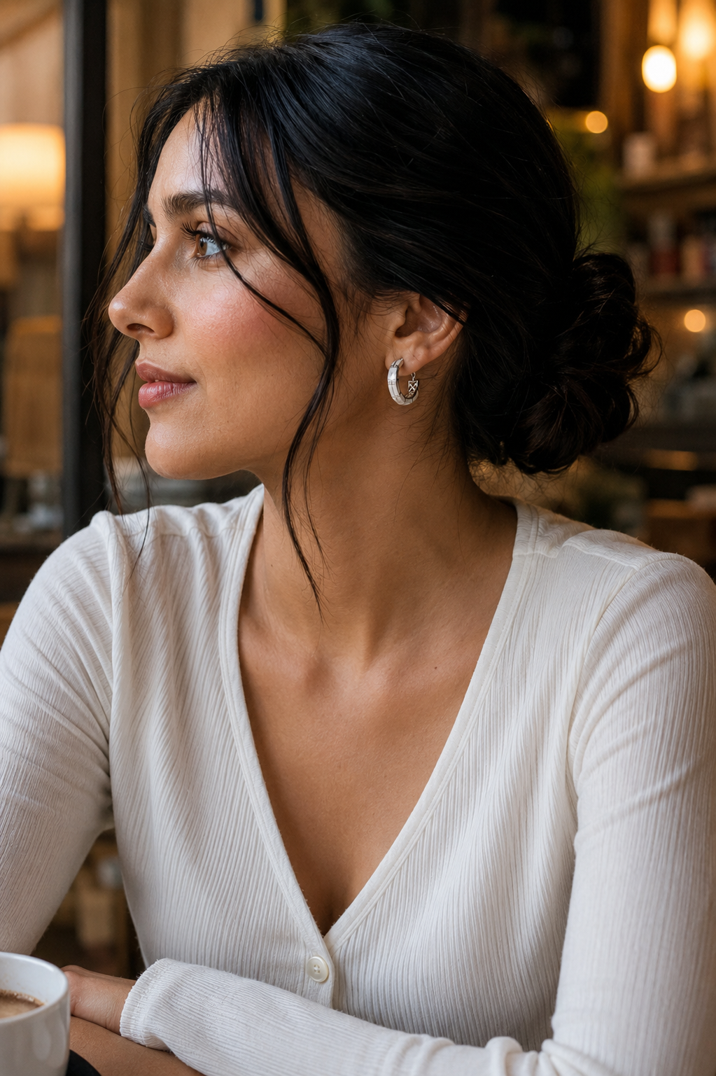 White Enamel & Diamond Segmented Hoop Earrings in White Gold