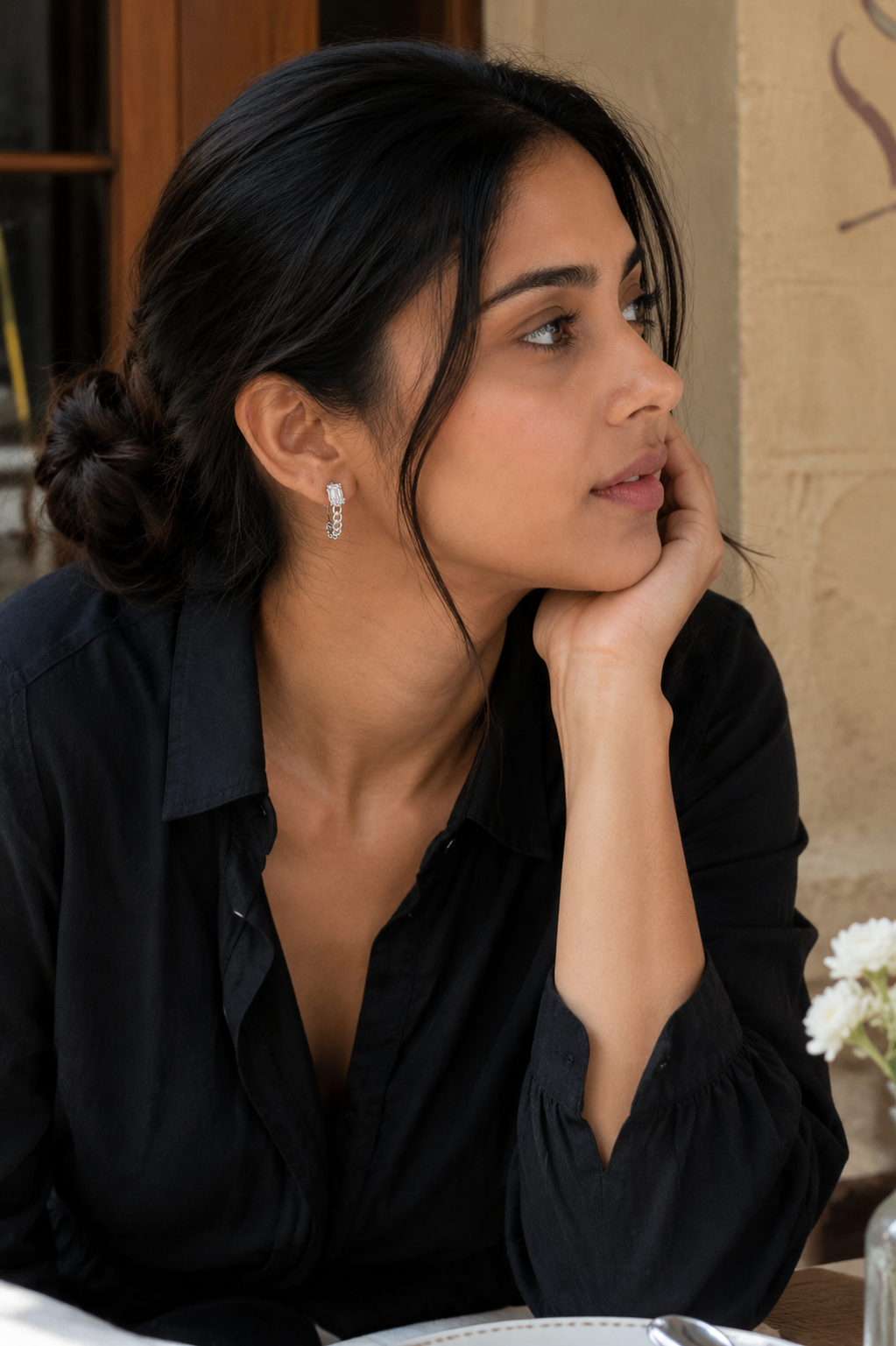 Baguette Diamond & Curb Chain Hoop Earrings in Rose Gold & White Gold