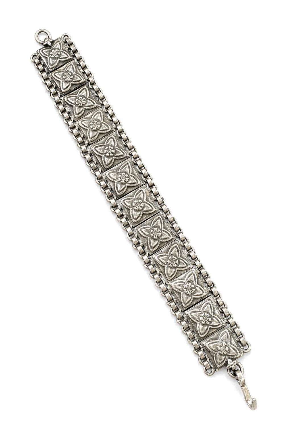 Oxidized Silver Floral Panel Statement Bracelet for Women