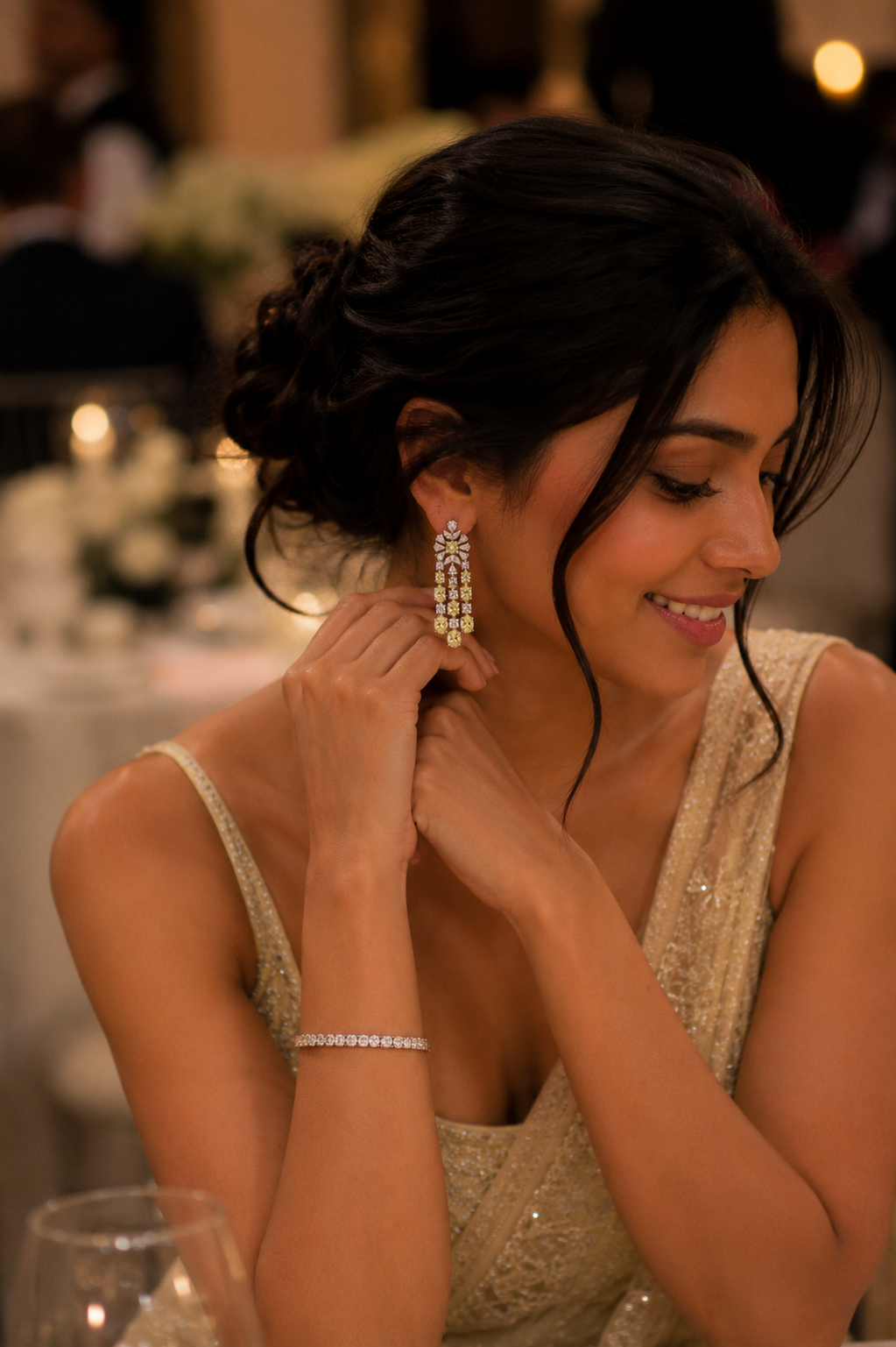 Canary Yellow Diamond Cascade Statement Earrings