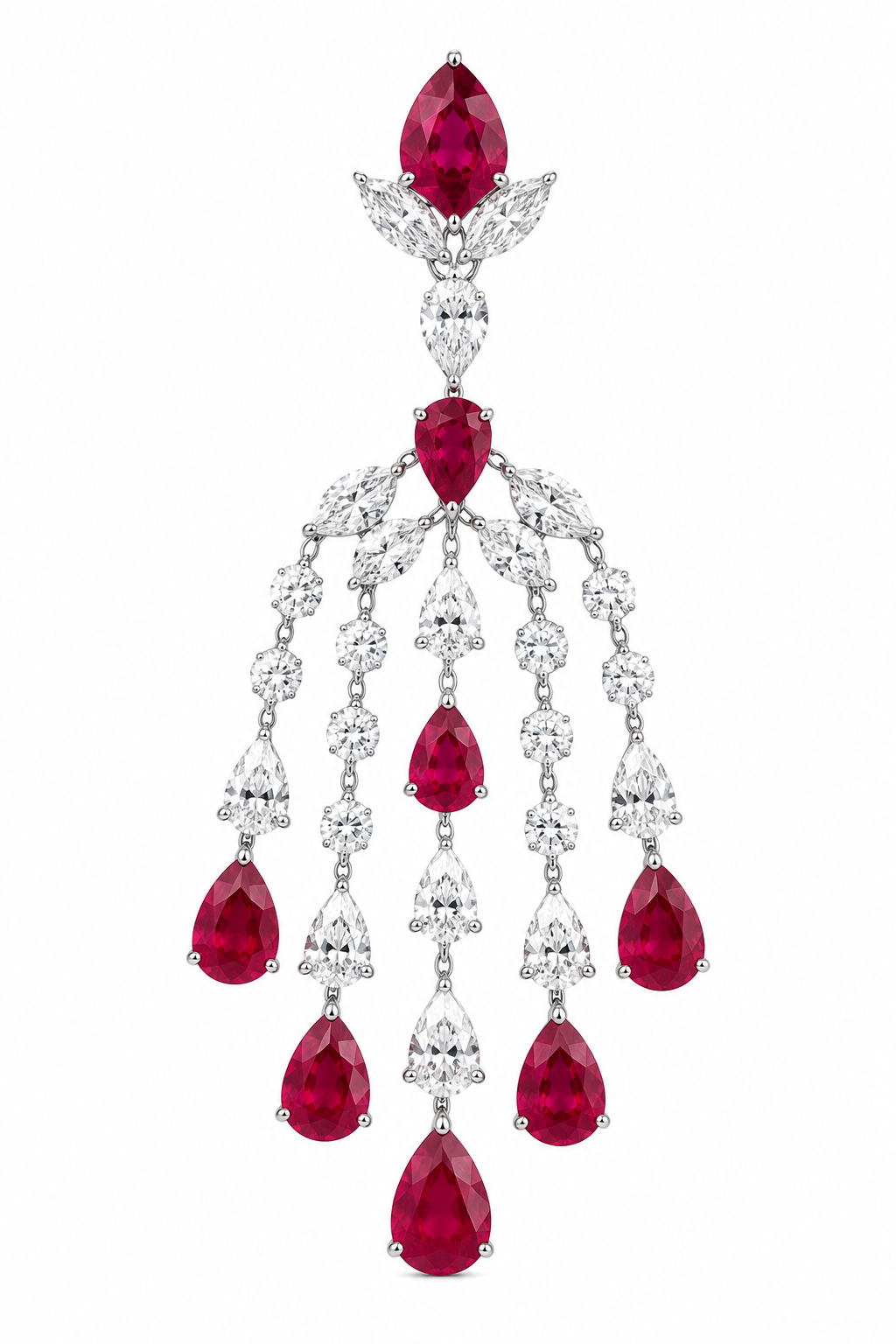 Ruby & Diamond Cascading Fringe Necklace Set