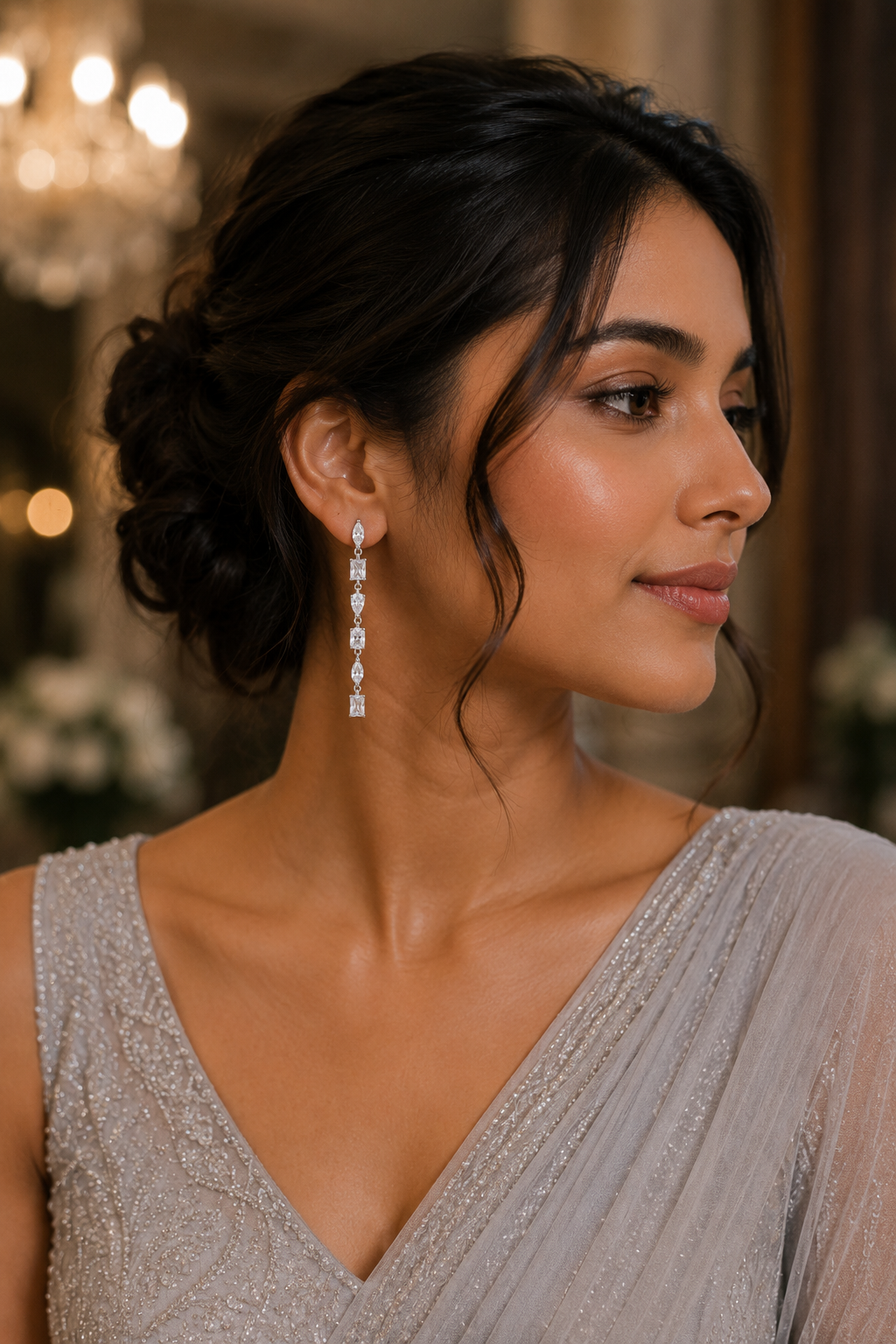 Elegant Linear Diamond Drop Earrings