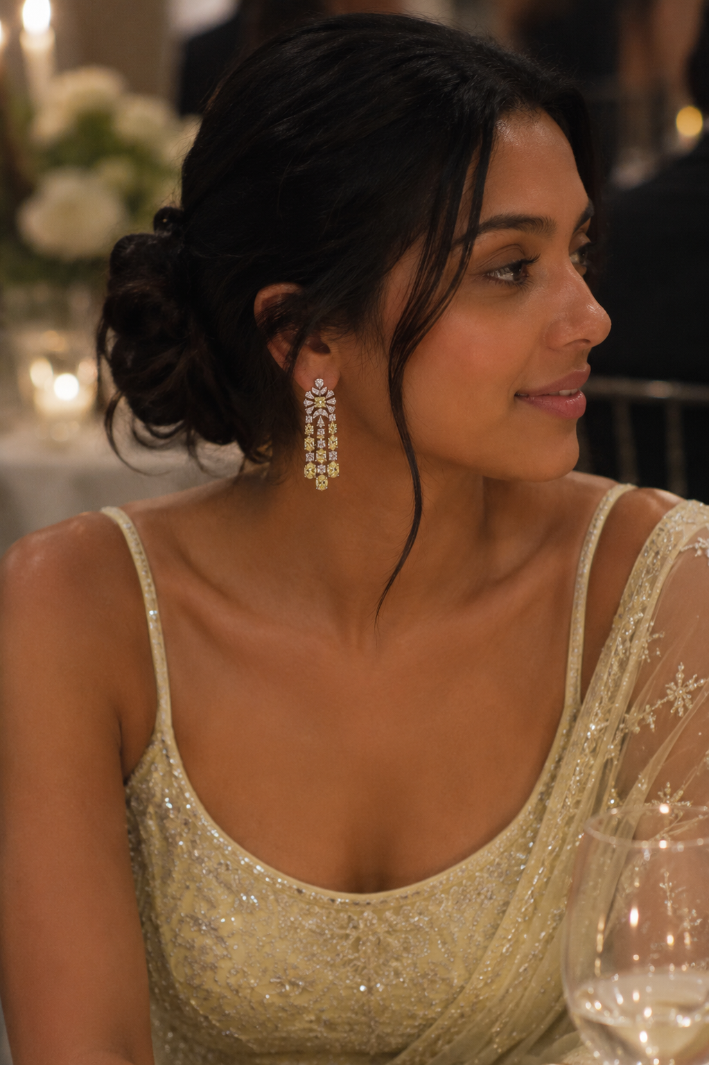 Canary Yellow Diamond Cascade Statement Earrings