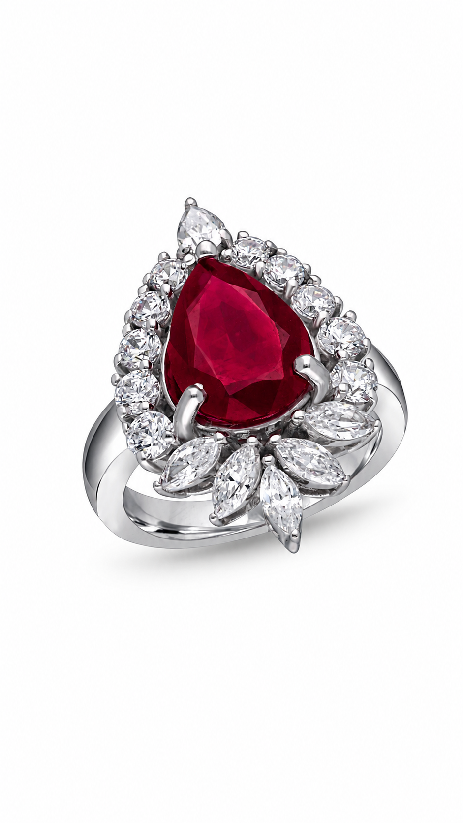 Pear Cut Ruby Diamond Floral Statement Ring