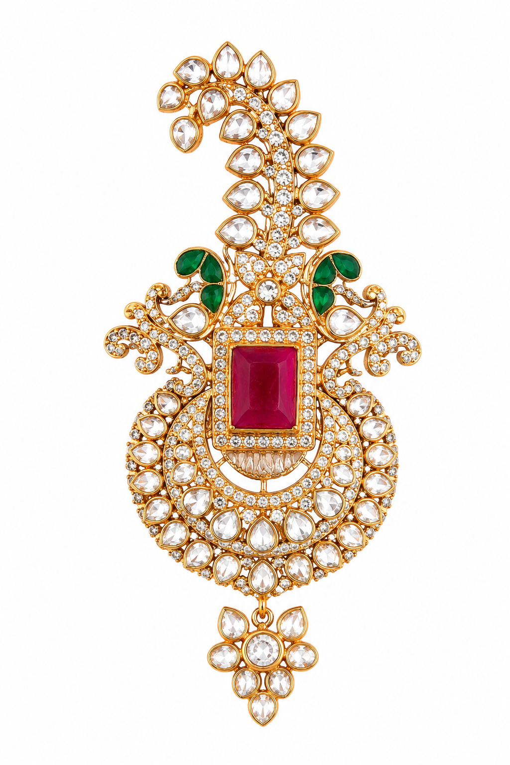 Royal Ruby Kundan Paisley Pagdi Brooch