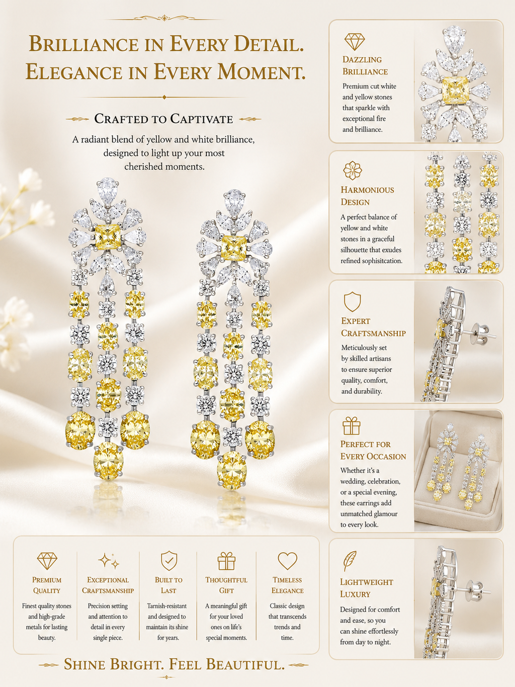 Canary Yellow Diamond Cascade Statement Earrings