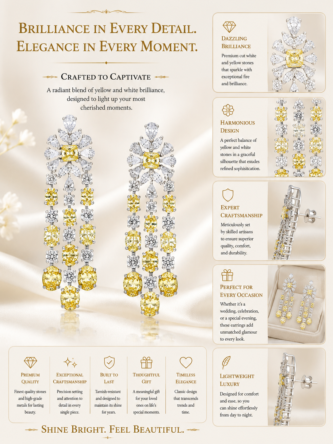 Canary Yellow Diamond Cascade Statement Earrings