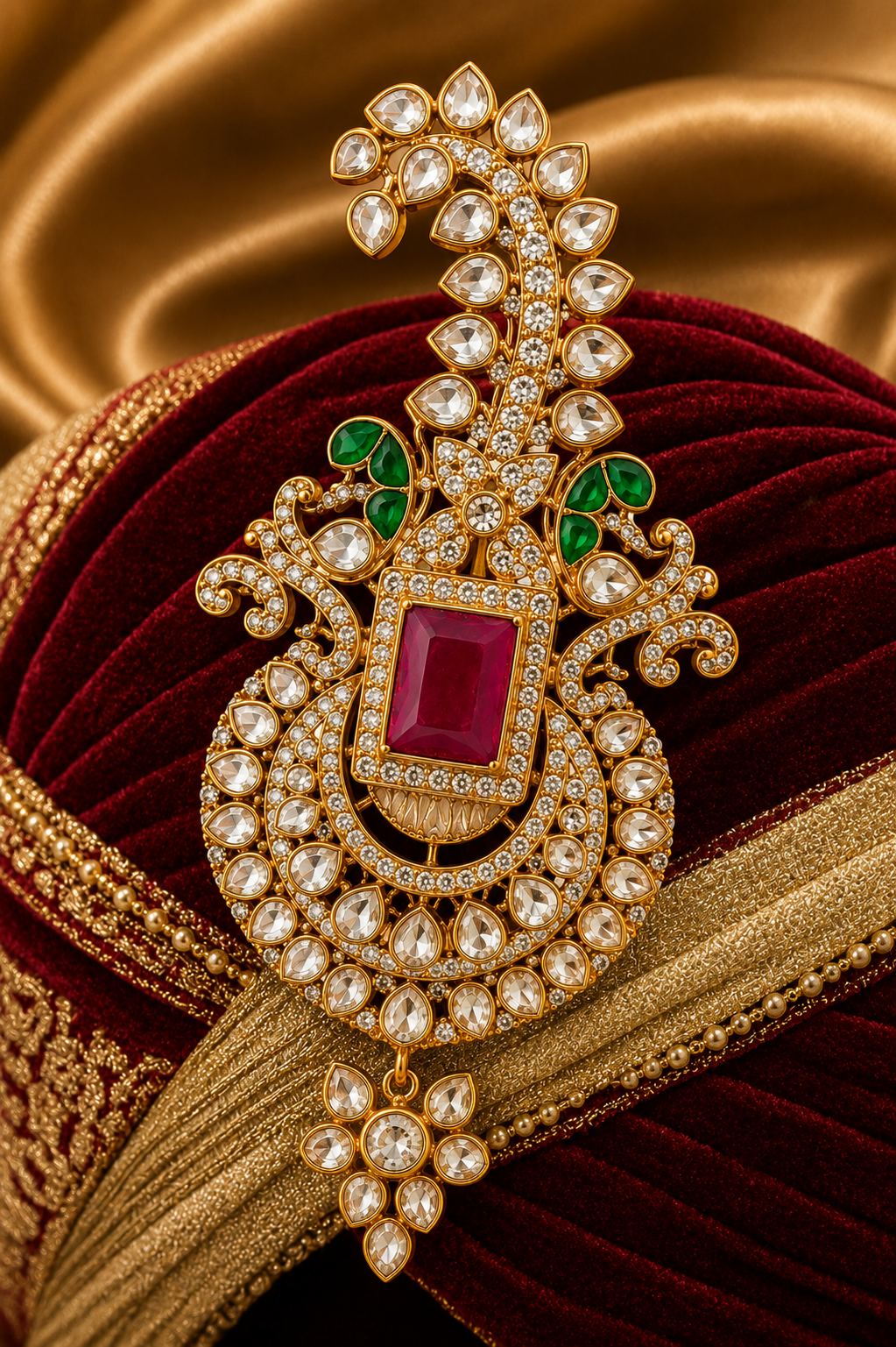 Royal Ruby Kundan Paisley Pagdi Brooch